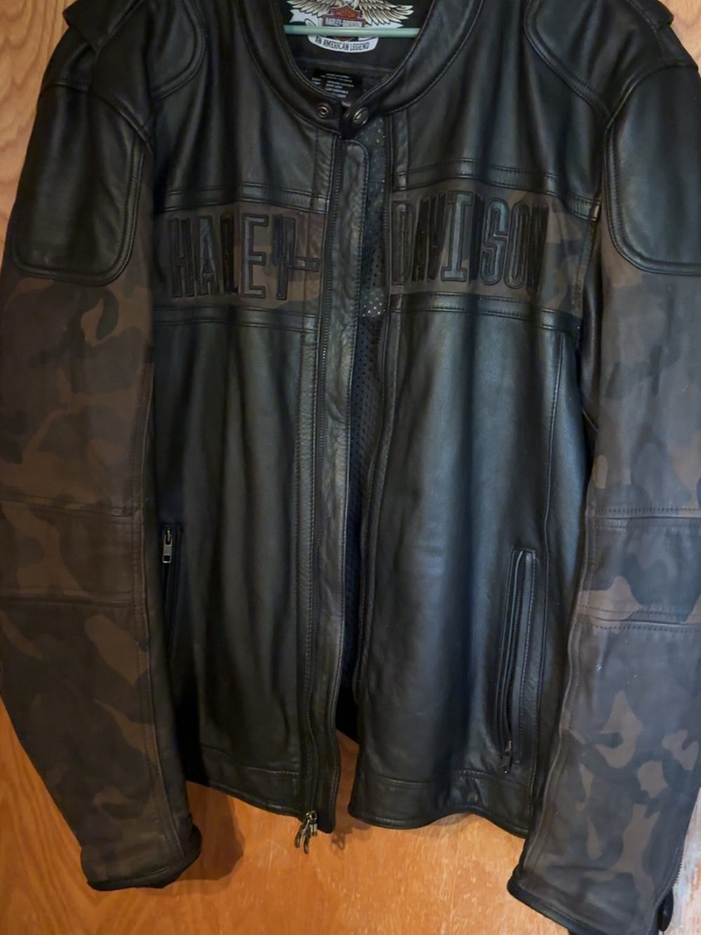 Harley-Davidson Black Leather Jacket with Camouflage Sleeves